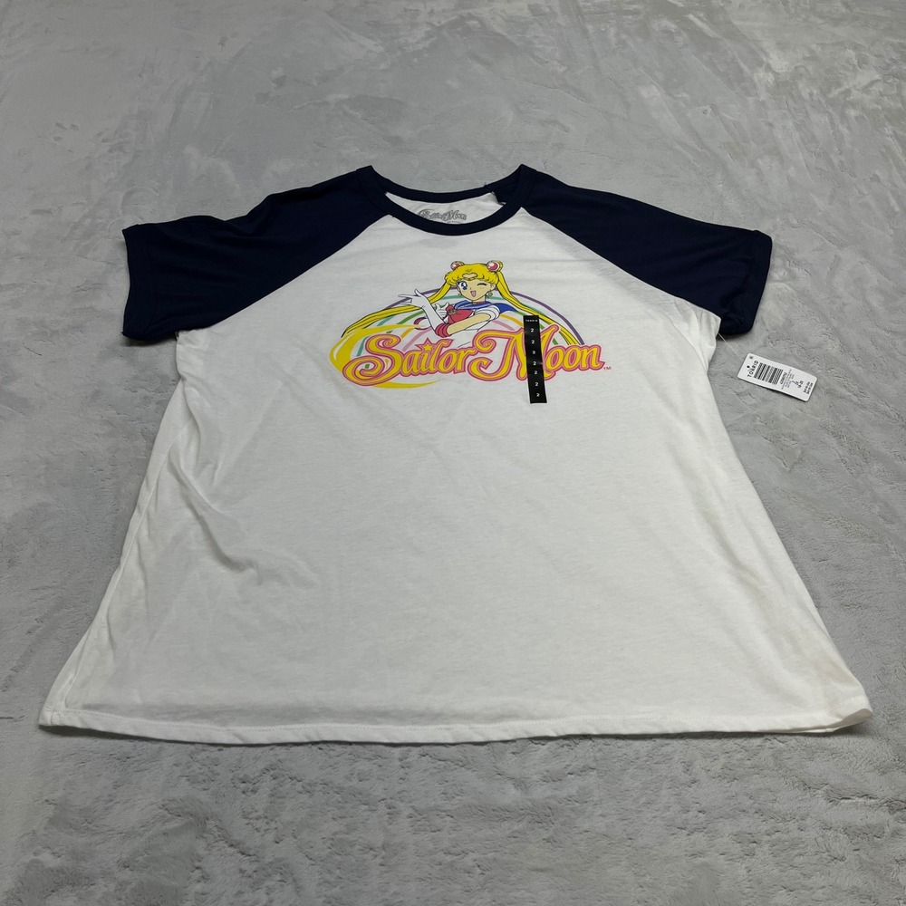 Sailor Moon Womens Graphic Raglan Tee 2X White Baseball Shirt Anime Kawaii